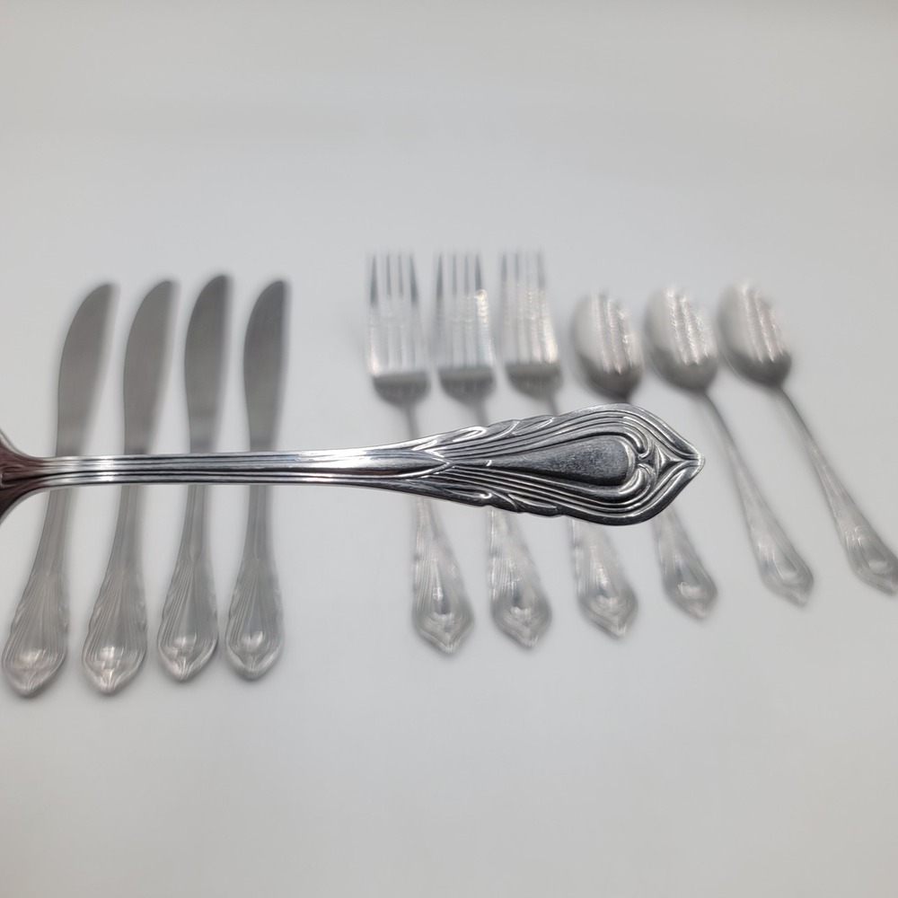 11pc‎ Stainless Steel Art Deco Flatware Set China 012 Scroll Teardrop Pattern